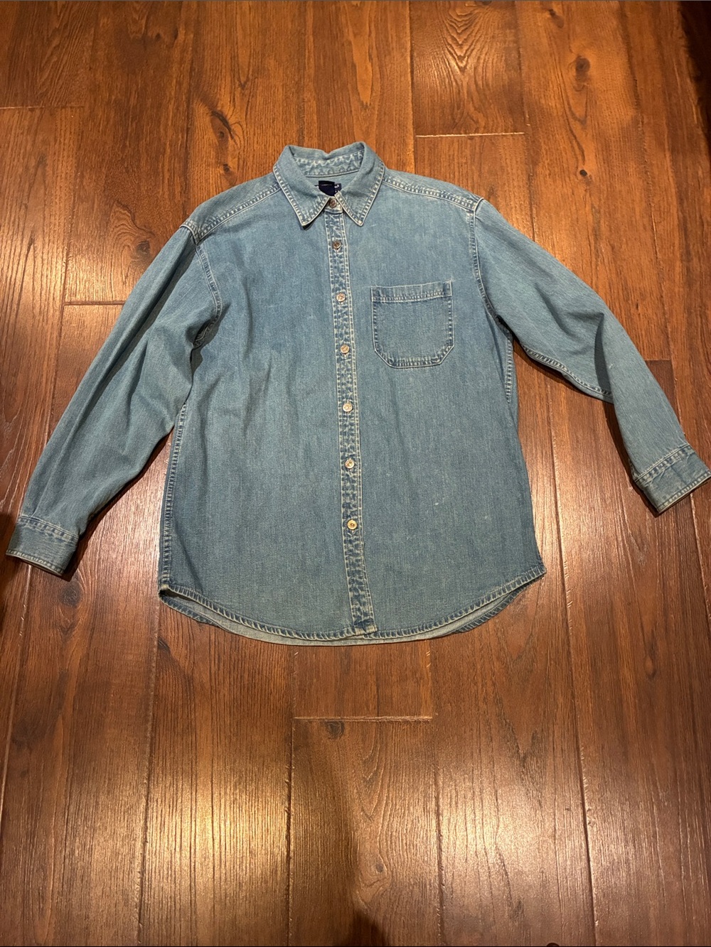 Eddie Bauer Washed Denim Button-Down Shirt - Light Blue